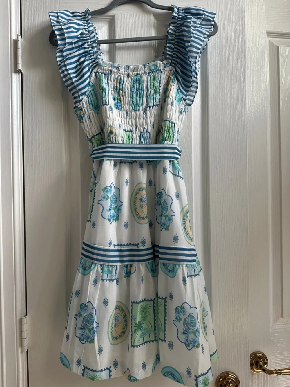 Avara boutique Blue & White Printed Ruffle Strap Summer Dress - Picture 6 of 8
